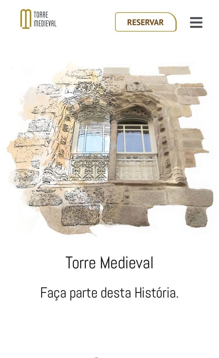 Home da versão mobile do website do alojamento local Torre Medieval