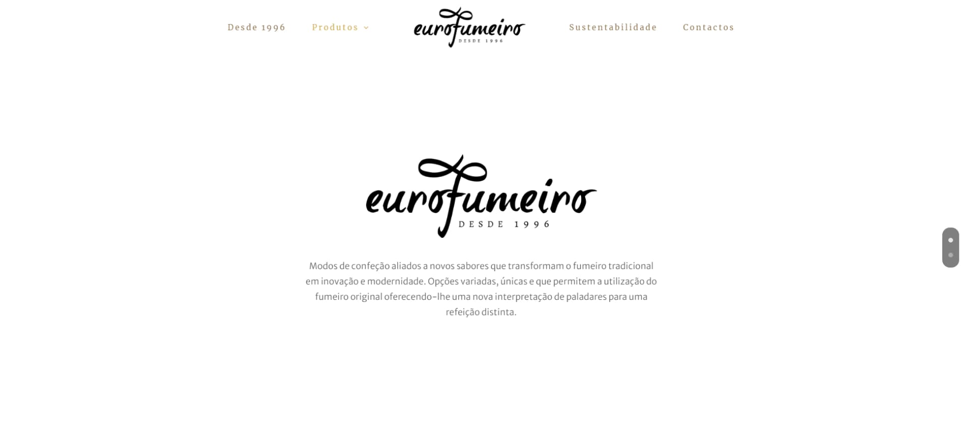 Página de produtos do website da Eurofumeiro