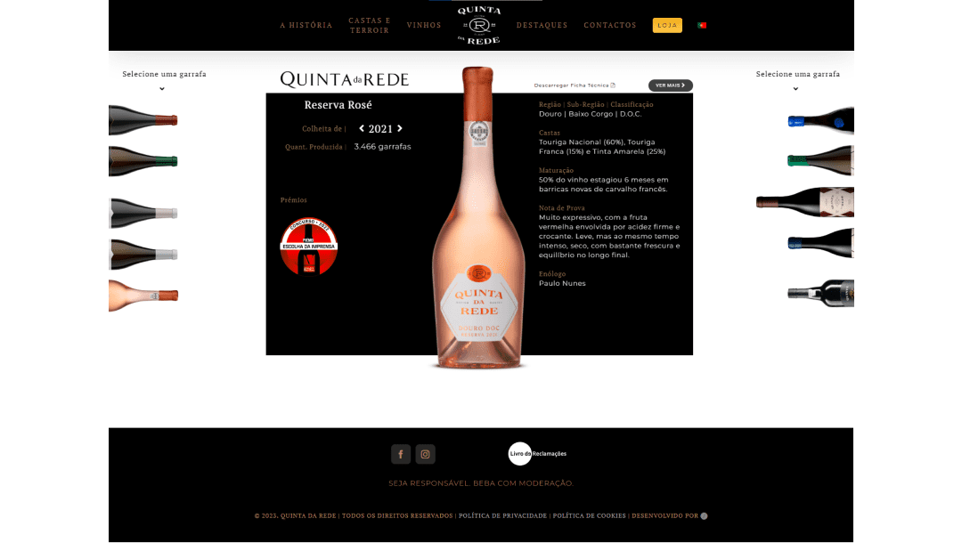 Página do vinho "Reserva Rosé" do website Quinta da Rede