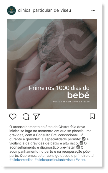 Publicação da Clínica Particular de Viseu com conteúdo informativo sobre os primeiros 1000 do bebé