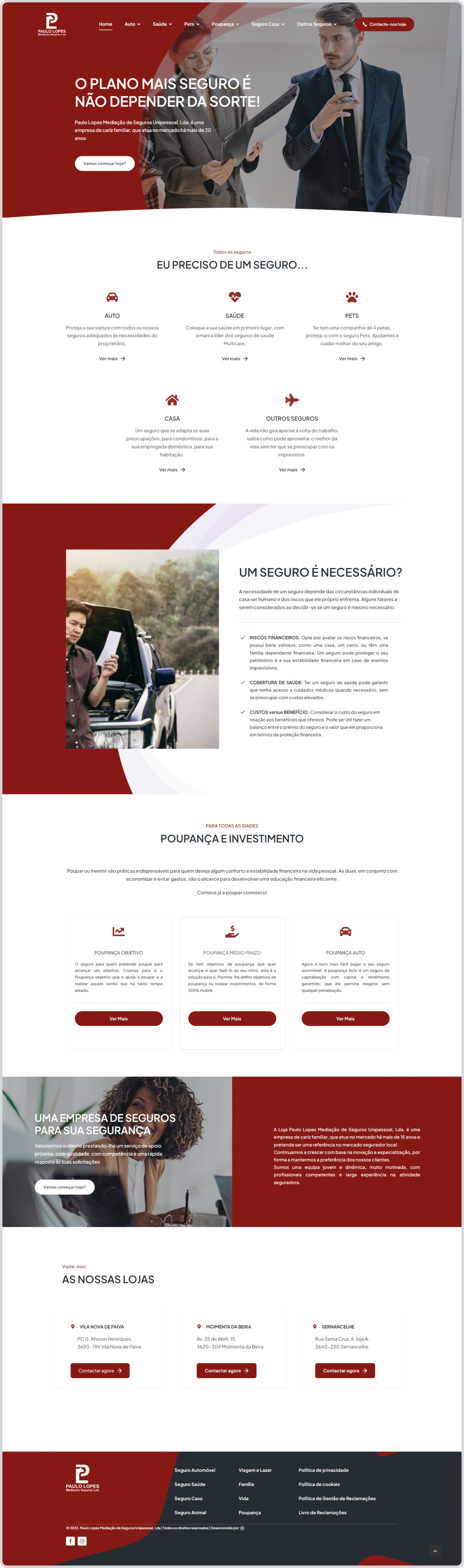 Homepage desktop do website Paulo Lopes - Mediação de Seguros