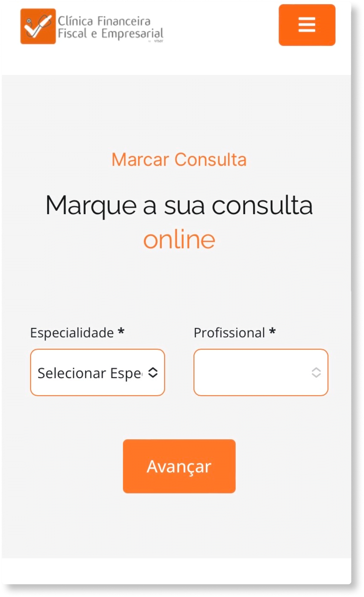 Página Marcação de consulta Online, versão mobile