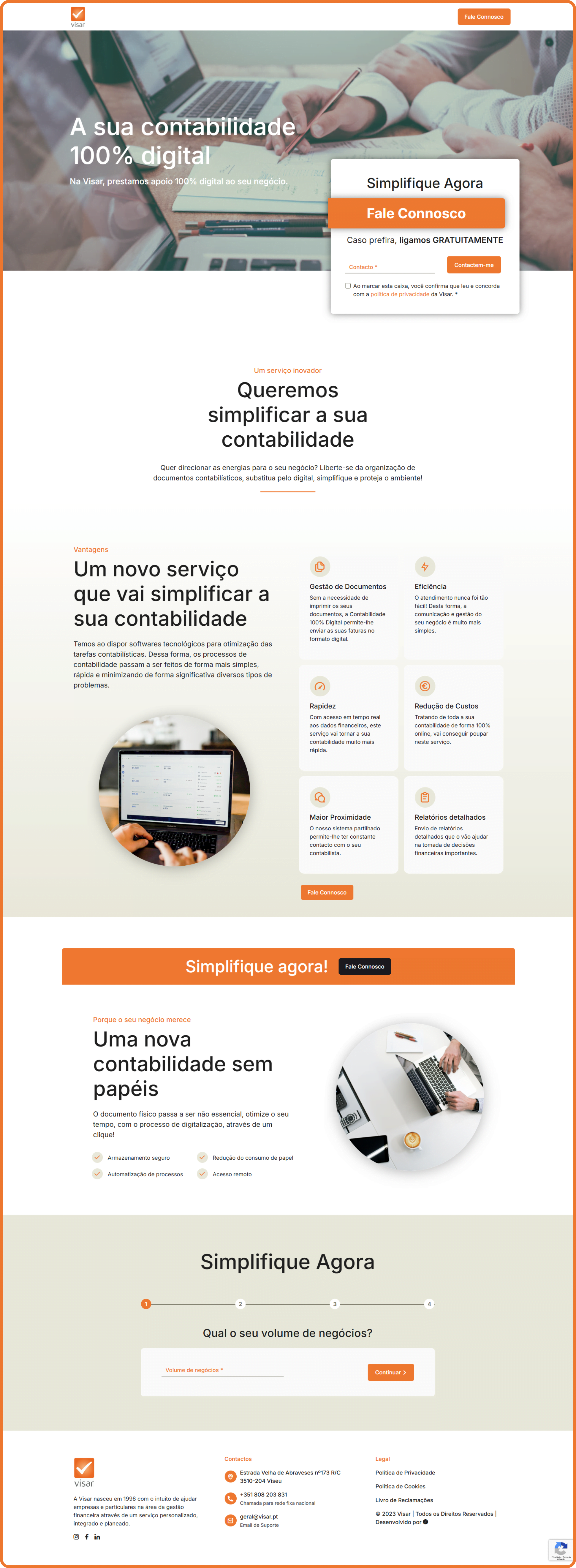 Versão desktop da Landing Page de Contabilidade Digital da Visar