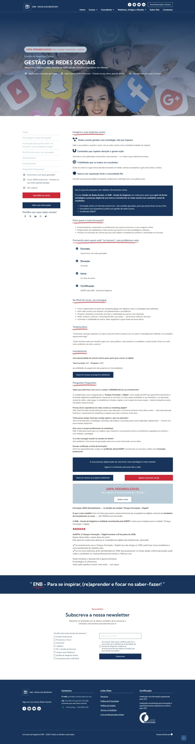 Layout da página de cursos ENB - Escola de Negócios