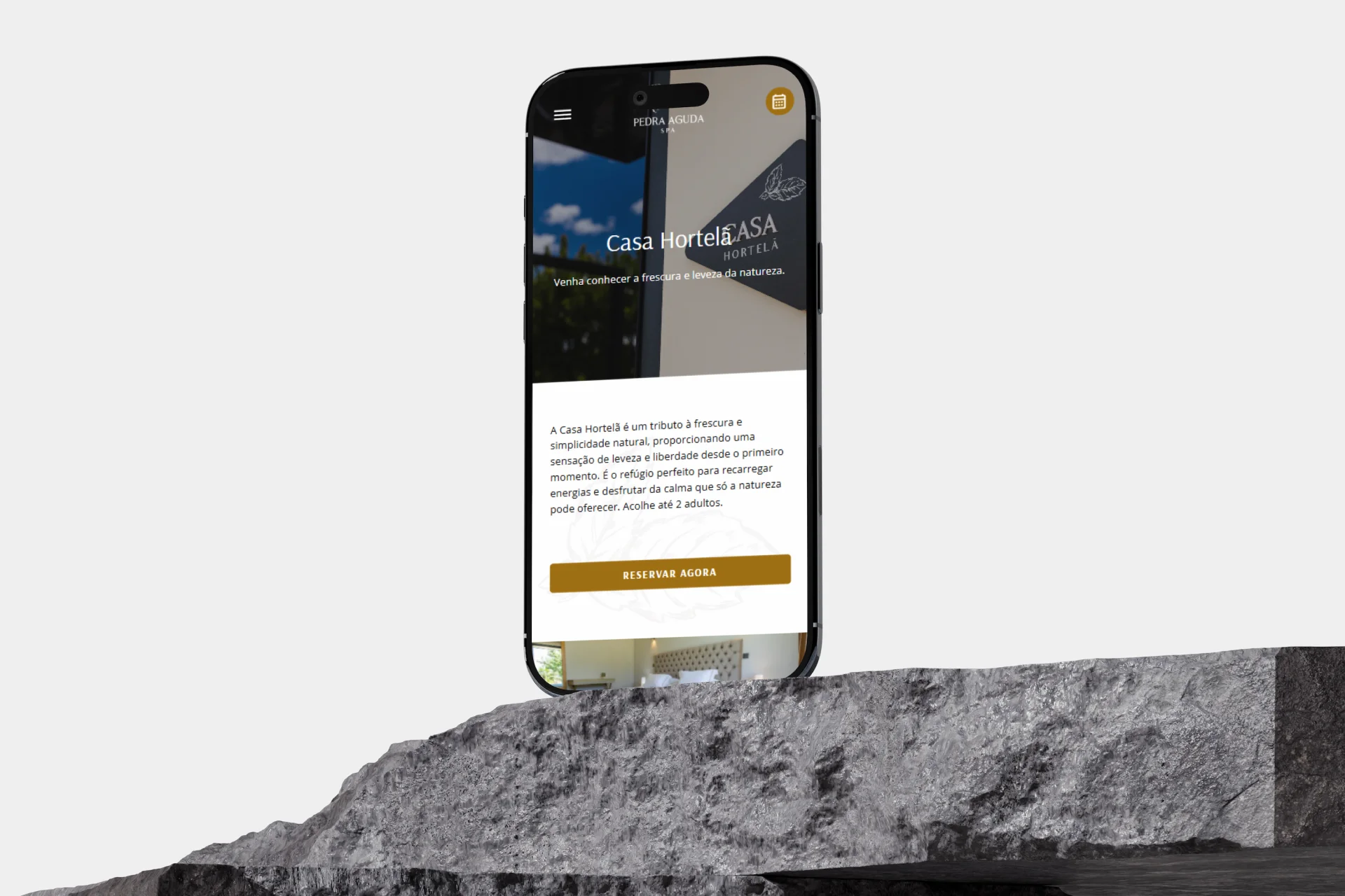 Mockup versão mobile das casas individuais – Alojamento Pedra Aguda SPA Mockup versão mobile das casas individuais do Alojamento Pedra Aguda SPA