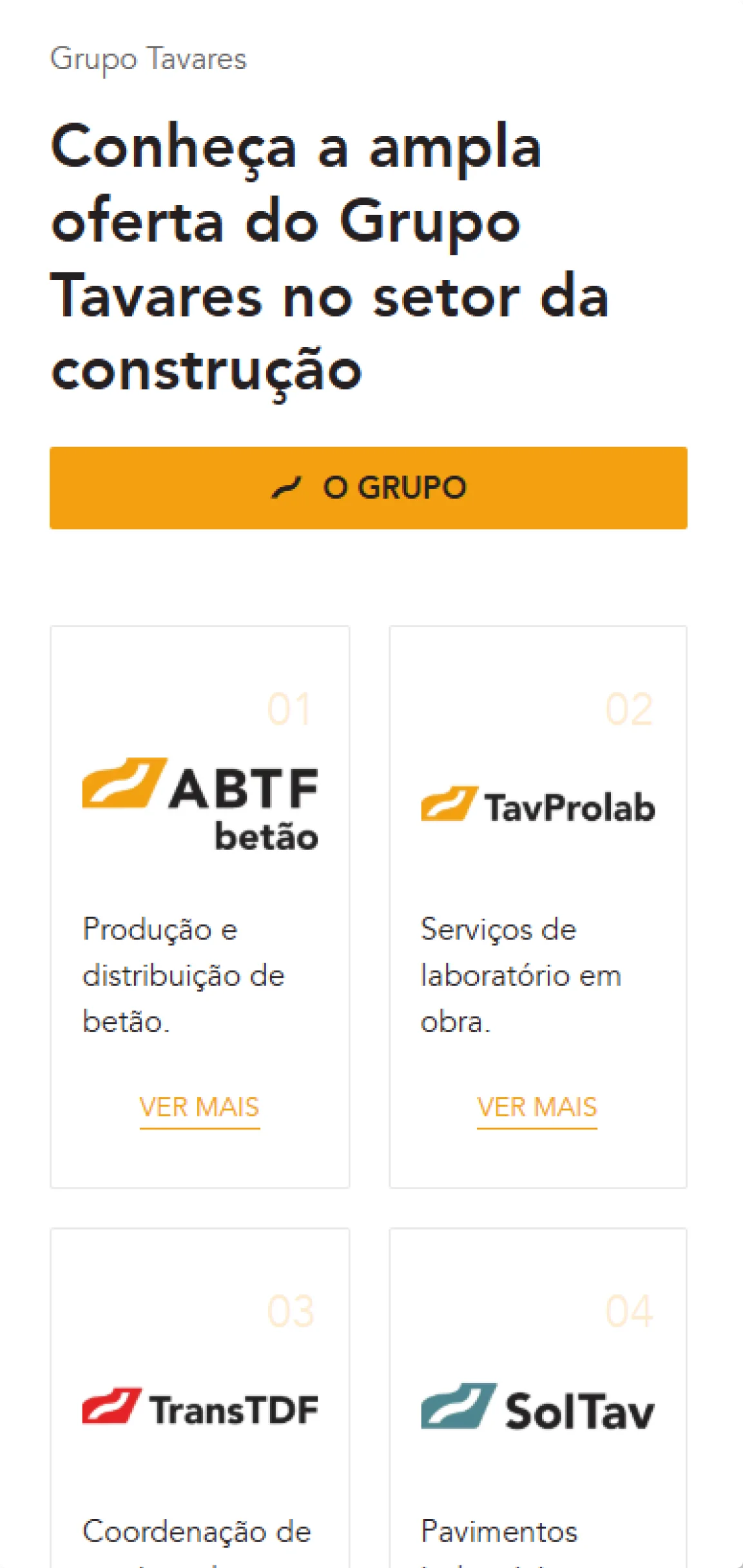 Home Grupo Tavares versão mobile