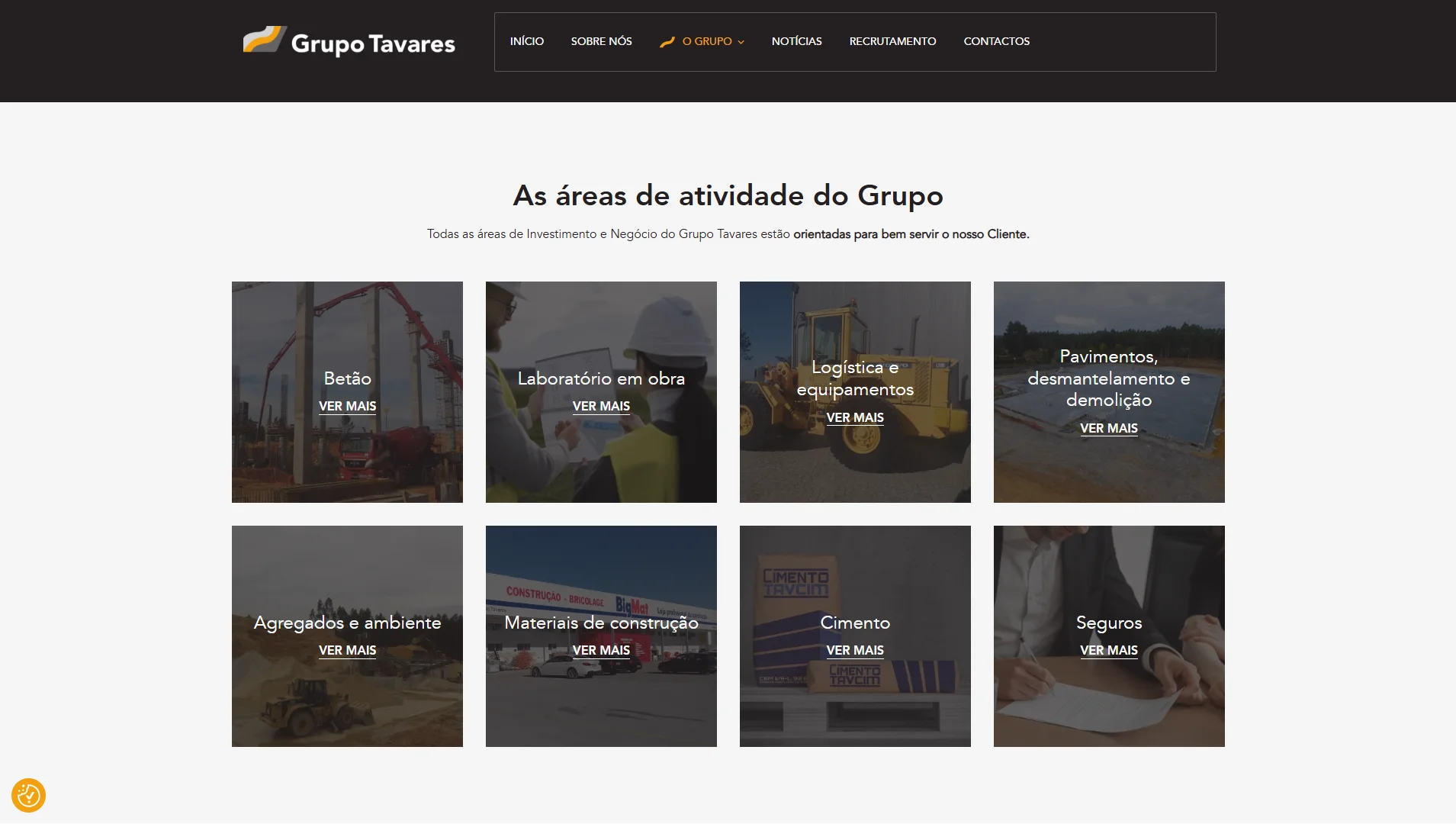Página Grupo Tavares em desktop