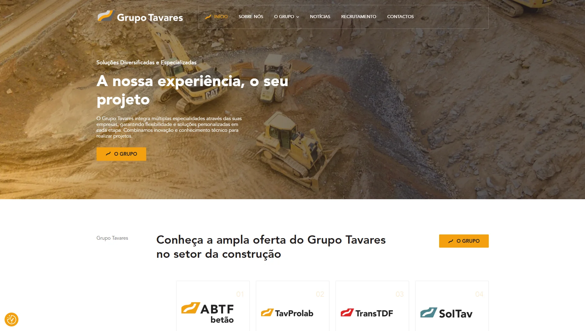 Página home em desktop do Grupo Tavares