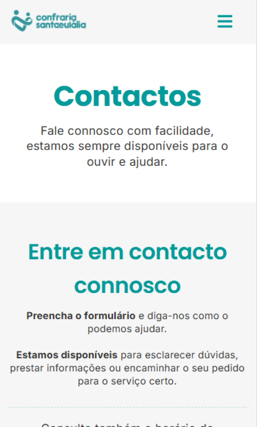 Página de contactos da Confraria Santa Eulália versão mobile