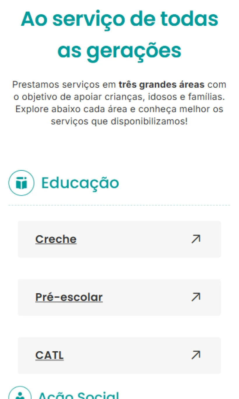 Página de serviços da Confraria Santa Eulália versão mobile